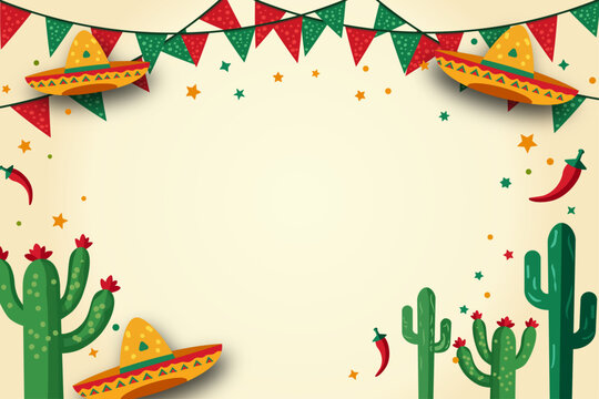 Mexican holiday background for Cinco De Mayo Theme in 2D Illustration. Suitable for Party Flyers, Banners, or Social Media Post.