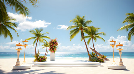 Fototapeta premium 3D renders summer background with and minimalist stage