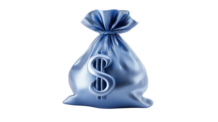 Blue money bag with shiny dollar sign