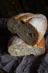 Fresh bread on a wooden table