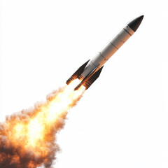 Launch of Ballistic rocket or Cruise missile isolated on white background.