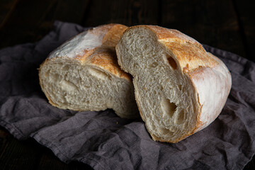 Fresh bread on a wooden table