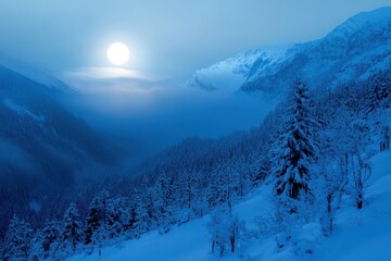 Obraz premium Snowy mountain peaks at dawn