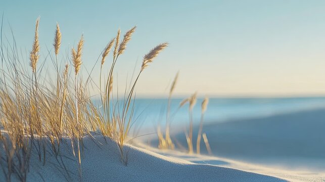 Natural sand dune and wild grass by sea. Minimal scenic landscape for nature, calm, and holiday visuals.
