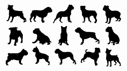 set of french bulldog silhouette vector