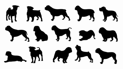 set of french bulldog silhouette vector