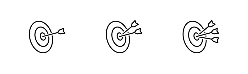 Archery target icon set. Target business sign. Archery target symbol. Shooting target setup.  Business goal achievement. Vector illustration.