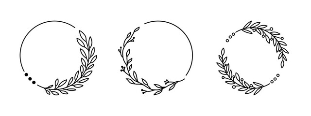 Circle botanical border icon set. Floral wreath. Elegant leaf frame. Rounded decorative element. Vector Illustration. © Alex