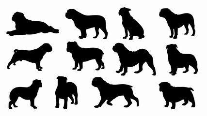 set of french bulldog silhouette vector