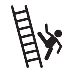 Person Falling Off Ladder Hazard Symbol, Pictograms of caution against falling, people falling from ladders, safety signs, dangers, and warnings, Vector Illustration
