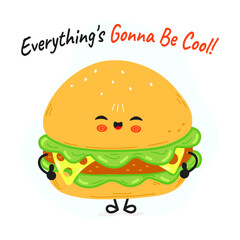 A smiling Burger character gives a thumbs up, conveying a message of positivity and happiness.