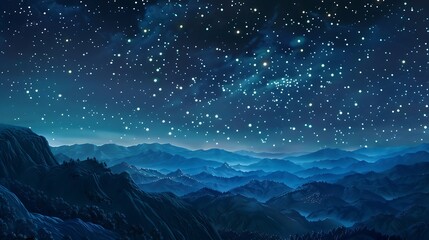 Obraz premium A mesmerizing night sky filled with millions of twinkling stars over a serene mountain range