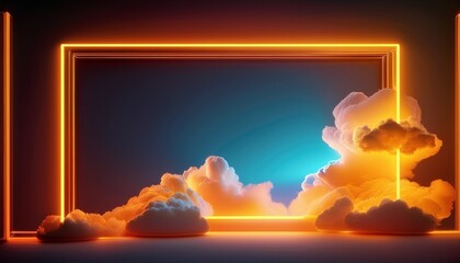 neon frame with clouds