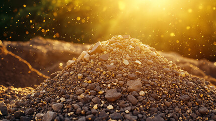 Close-up of Unrefined precious metal ores and crystals in their natural rock formation, Shiny precious treasure symbolize rare earth elements before refinement