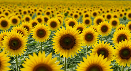 Golden Sunflower Heads: Endless Field of Summer Blooms, Agricultural Abundance.