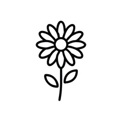 Simple Daisy Flower Outline Illustration On White Background Isolated Black And White