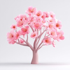 Playful 3D Cartoon Pink Tree with Blossoms in Soft Aesthetic Style