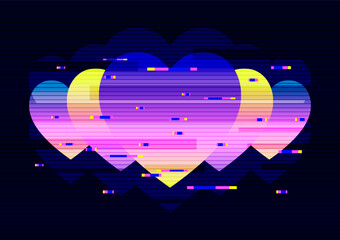Abstract retro heart futuristic synthwave style