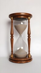 An hourglass made of glass, with fine sand flowing inside