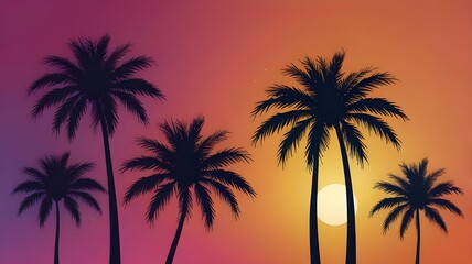 Minimalist vector-style silhouette of palm trees with retro gradient background