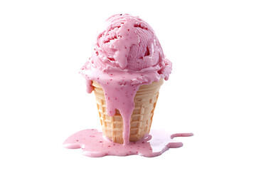 Pink ice cream melting isolated on transparent background
