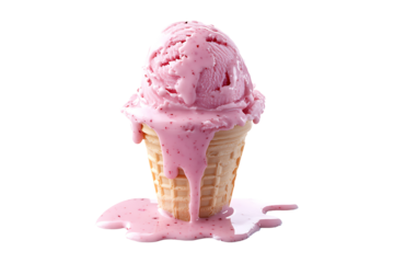 Pink ice cream melting isolated on transparent background
