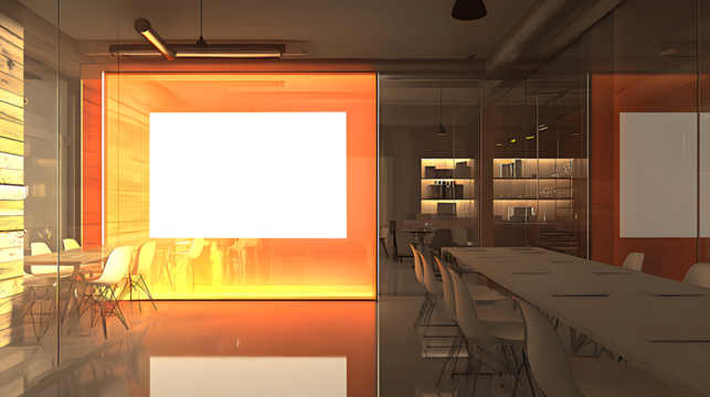 Mockup of a Projection Screen in a Corporate Meeting Room with an Editable Empty Display Space for Your Brand Identity or Business Visuals