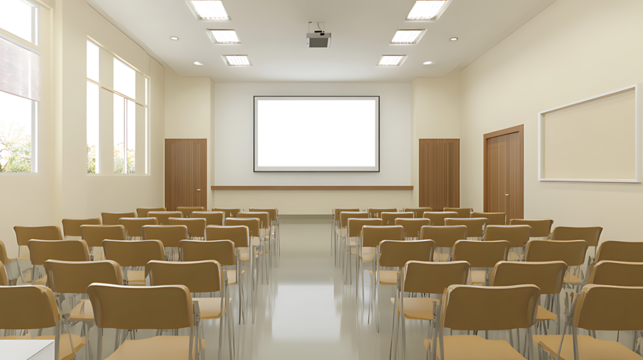 Mockup of a Projection Screen in a Corporate Meeting Room with an Editable Empty Display Space for Your Brand Identity or Business Visuals