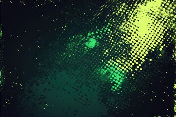 Neon halftone green splashes and dots on dark, bold grunge banner