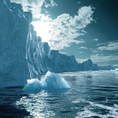 A breathtaking arctic landscape of towering icebergs in a glacial bay.
