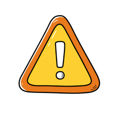 Hand-drawn yellow triangle warning sign with exclamation mark, concept for website design, app interface, and safety alert illustrations