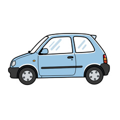 Simple light blue hatchback car illustration, concept for transportation, vehicle design, and automotive industry