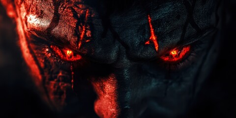 Glowing Red Eyes Dark Face Close Up Intense Texture
