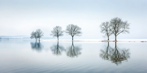 Lonely Winter Tree Lake Minimalist Landscape - Low Light Photography