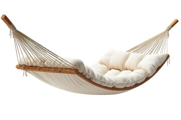 Relaxing Hammock with Cushions Perfect for Outdoor Relaxation and Comfort Wooden Frame and Cream