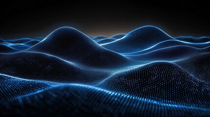 Obraz premium Abstract Digital Landscape: Glowing Blue Particle Waves