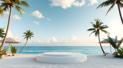 Naklejka premium 3D renders summer background with and minimalist stage