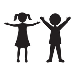 Two Children with Arms Outstretched Silhouette, two children body, silhouette vector