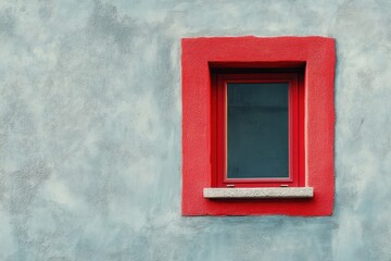 Red window on gray wall