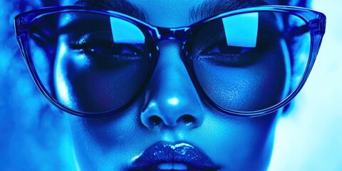 Obraz premium A woman is wearing sunglasses and looking at the camera