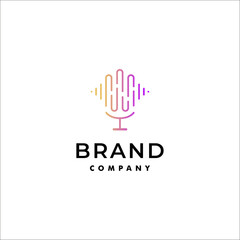 music equalizer logo with podcast mic combination in modern gradient color design style