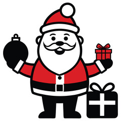 Santa Claus Holding Christmas Gift and Ornamen