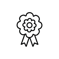 Outline Style Award Ribbon With Flower Symbolizing Achievements And Recognition Vector