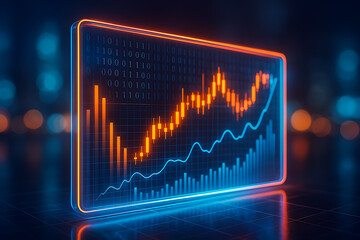 Colorful digital financial chart with binary code background
