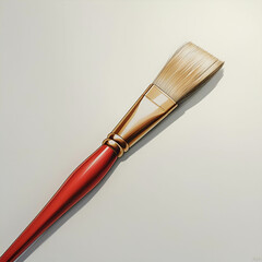 painting brush for a paint with the red handle and a natural bristle white background