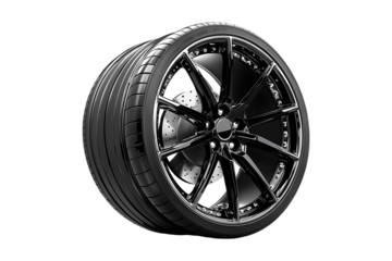 Sleek Black And Silver Alloy Wheels For A Modern Car isolated on transparent background
