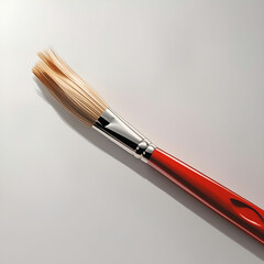 painting brush for a paint with the red handle and a natural bristle white background