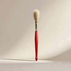 painting brush for a paint with the red handle and a natural bristle white background