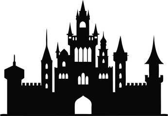 Majestic palace and tower silhouette black vector  
