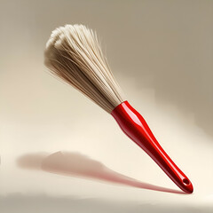 painting brush for a paint with the red handle and a natural bristle white background